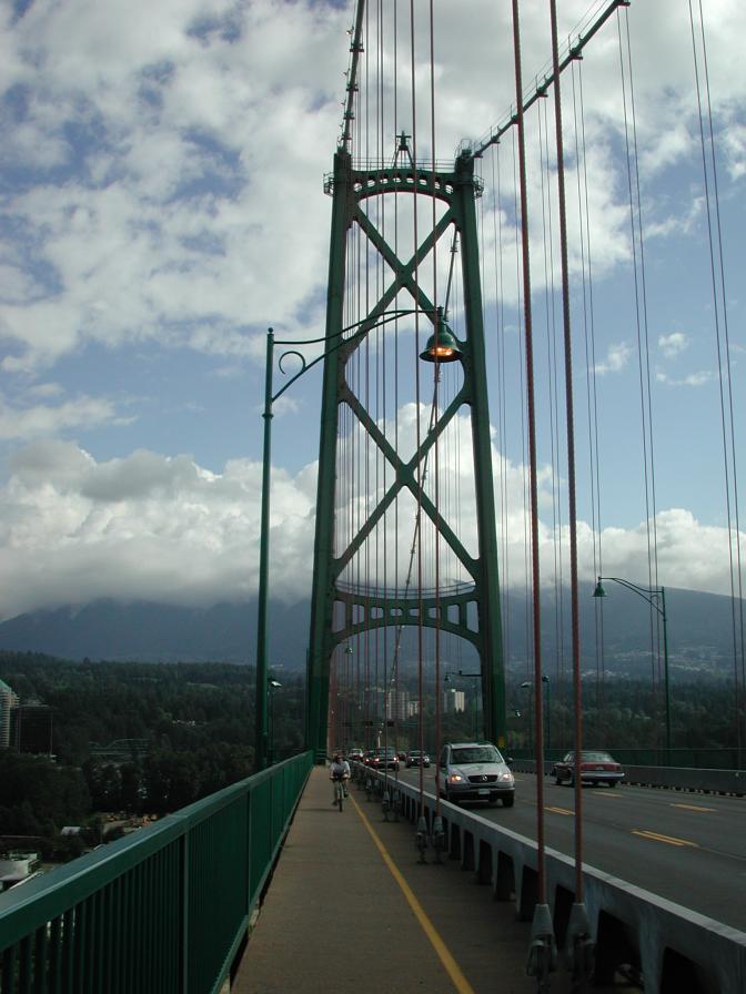 Danielle cycles over Lions Gate Bridge