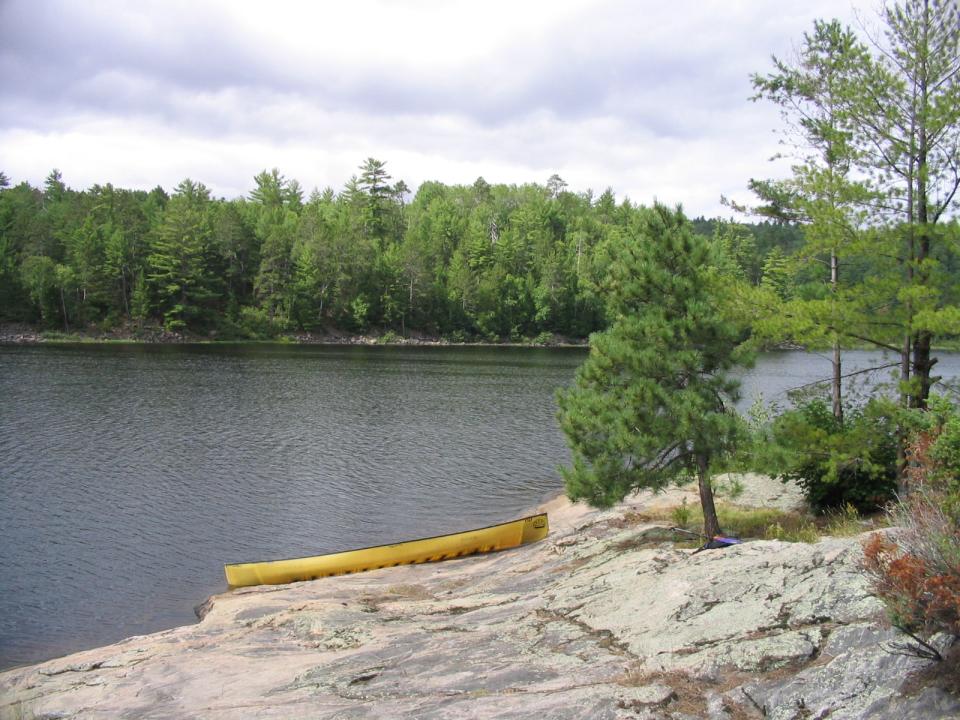 Carcajou Bay campsite and our long canoe