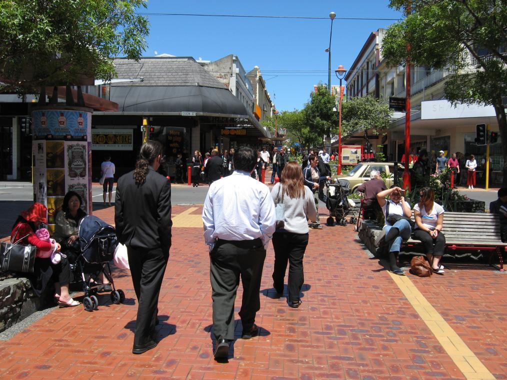 Walking on Cuba Street Mall